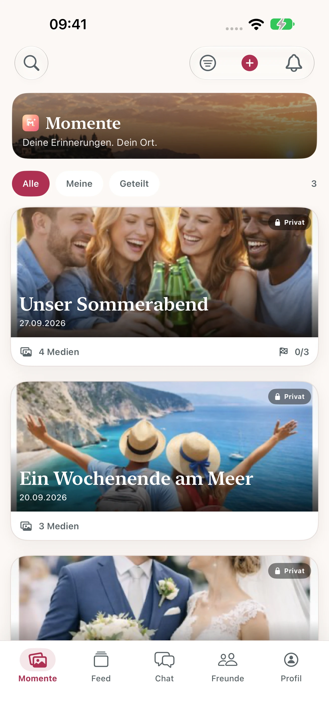 Die neue Moments-App mit übersichtlichen privaten Fotoalben