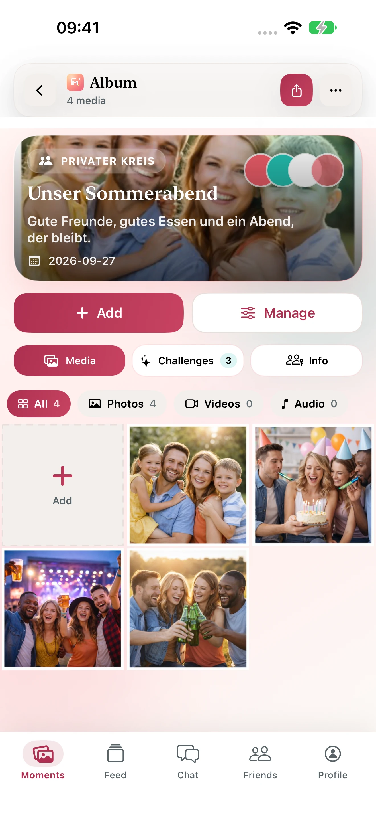 A Moments album with shared photos and videos
