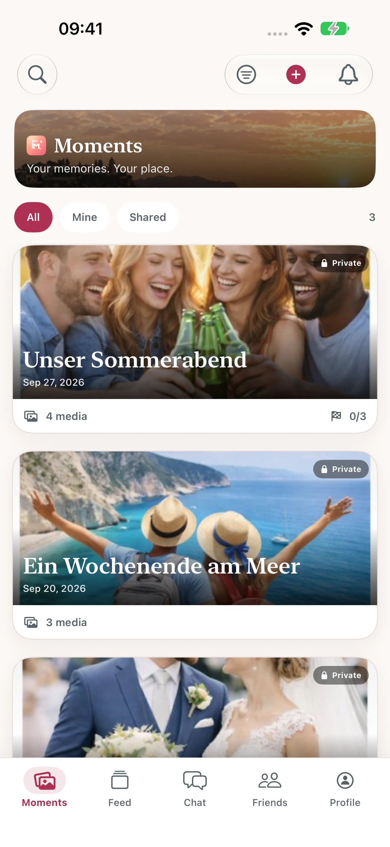 The new Moments app showing organised private photo albums